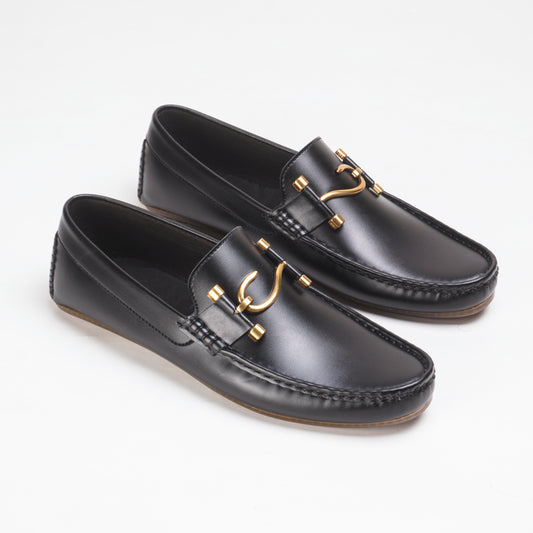 Men's Luxe S-Buckle Leather Loafers – Rich Black