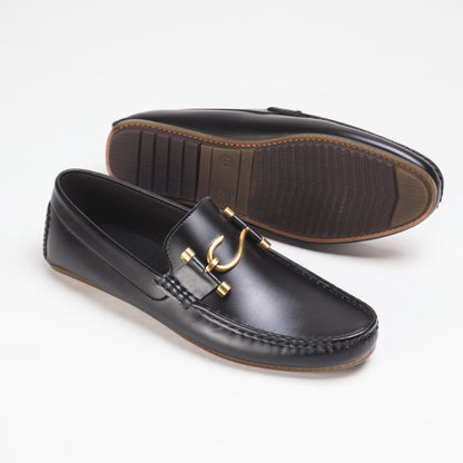 Men's Luxe S-Buckle Leather Loafers – Rich Black