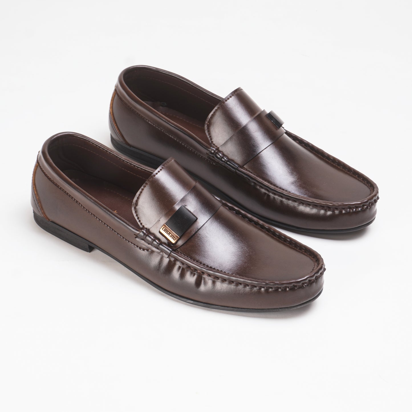 Leather Loafers with Elegant Metal Detail - Brown