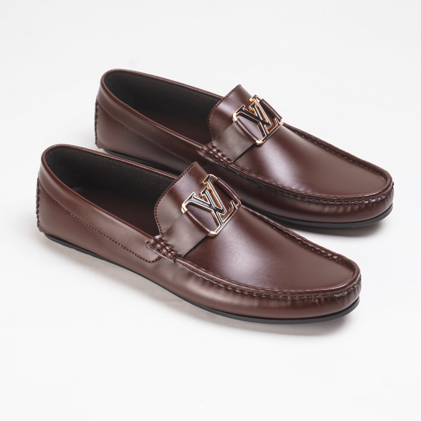 Brown Leather Loafers with Signature Metal Accent