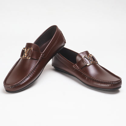 Brown Leather Loafers with Signature Metal Accent