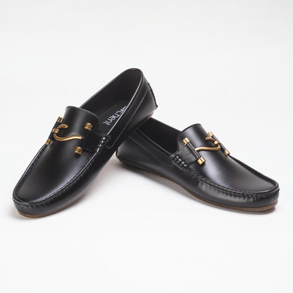 Men's Luxe S-Buckle Leather Loafers – Rich Black