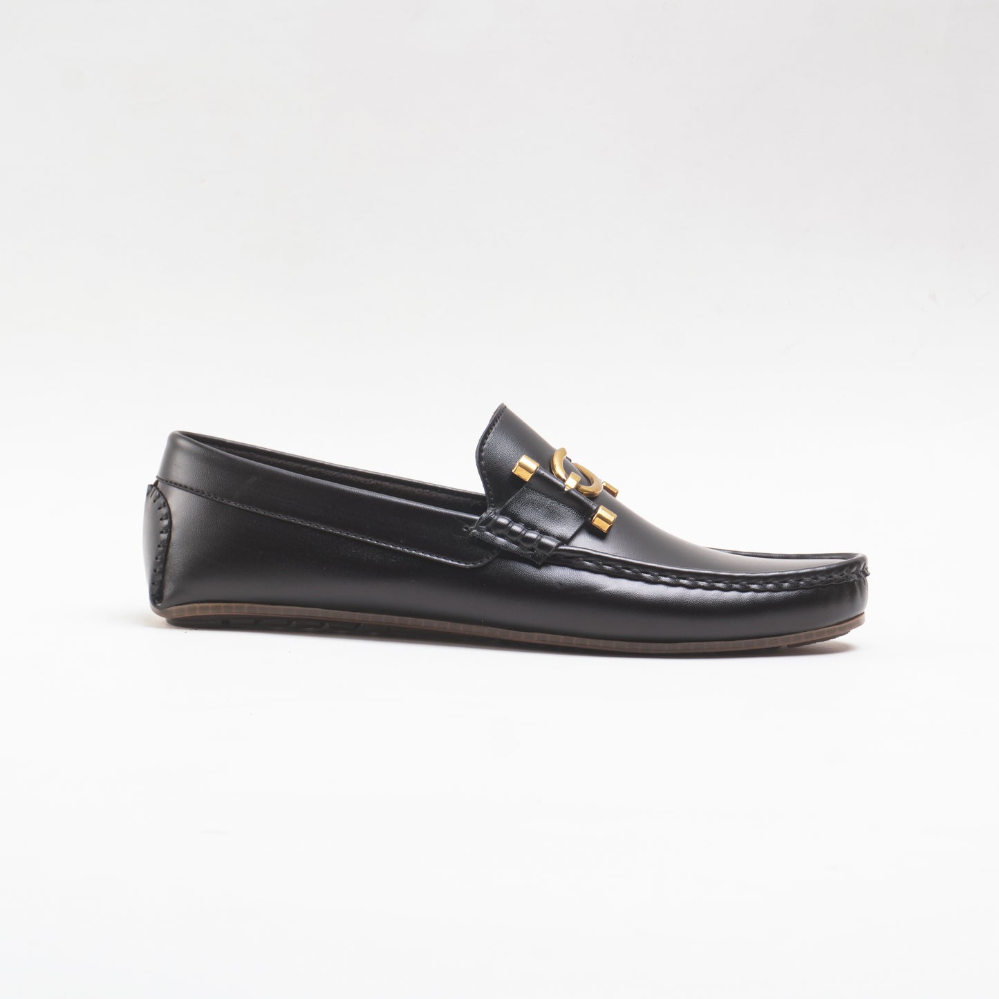 Men's Luxe S-Buckle Leather Loafers – Rich Black