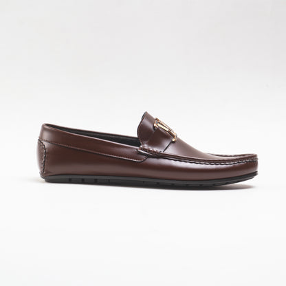 Brown Leather Loafers with Signature Metal Accent