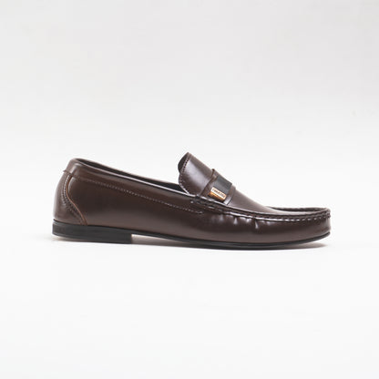 Leather Loafers with Elegant Metal Detail - Brown