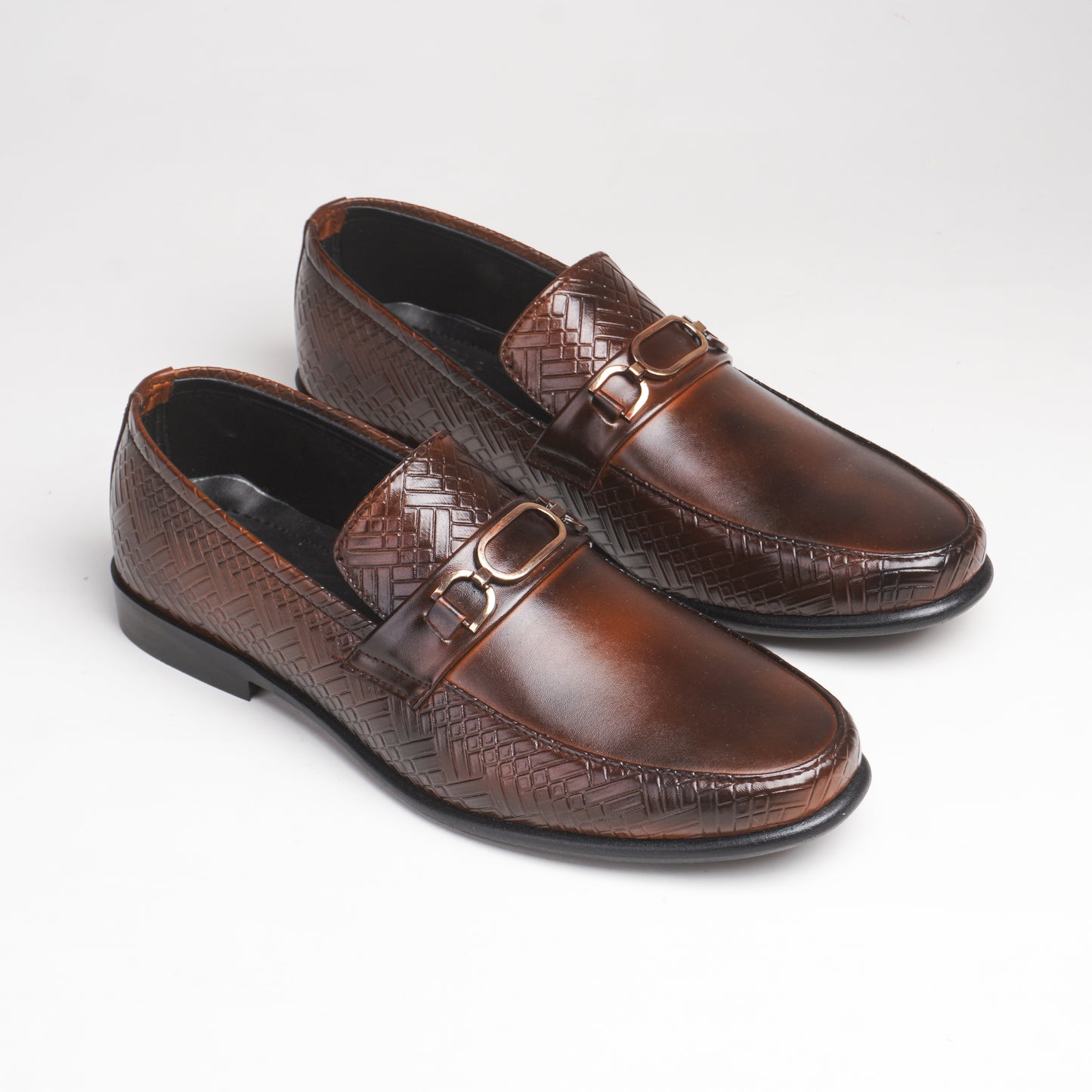 Sophisticated Brown Two-Tone Formal with a Textured design and metal buckle.