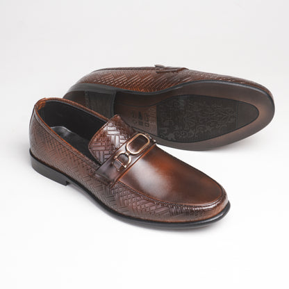 Sophisticated Brown Two-Tone Formal with a Textured design and metal buckle.