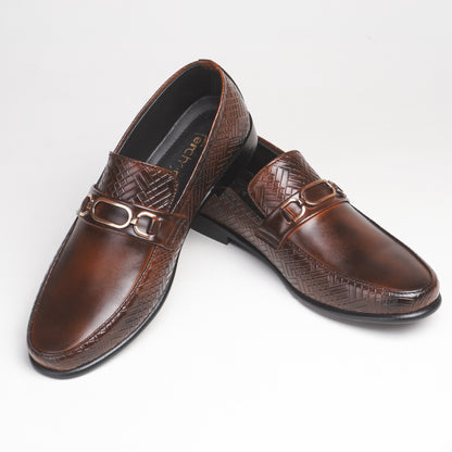 Sophisticated Brown Two-Tone Formal with a Textured design and metal buckle.