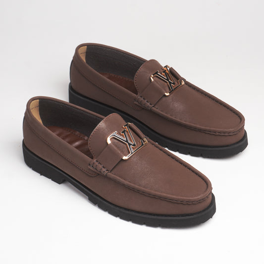 Elegant Brown Sweat loafers with a bold gold-tone "LV" logo & Chunky Sole