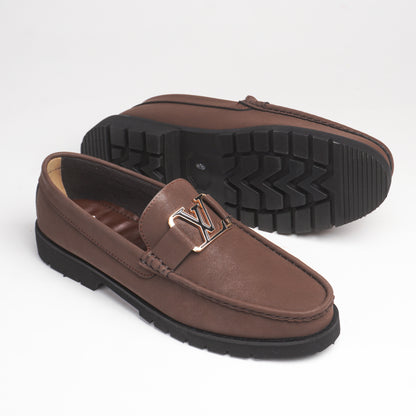 Elegant Brown Sweat loafers with a bold gold-tone "LV" logo & Chunky Sole
